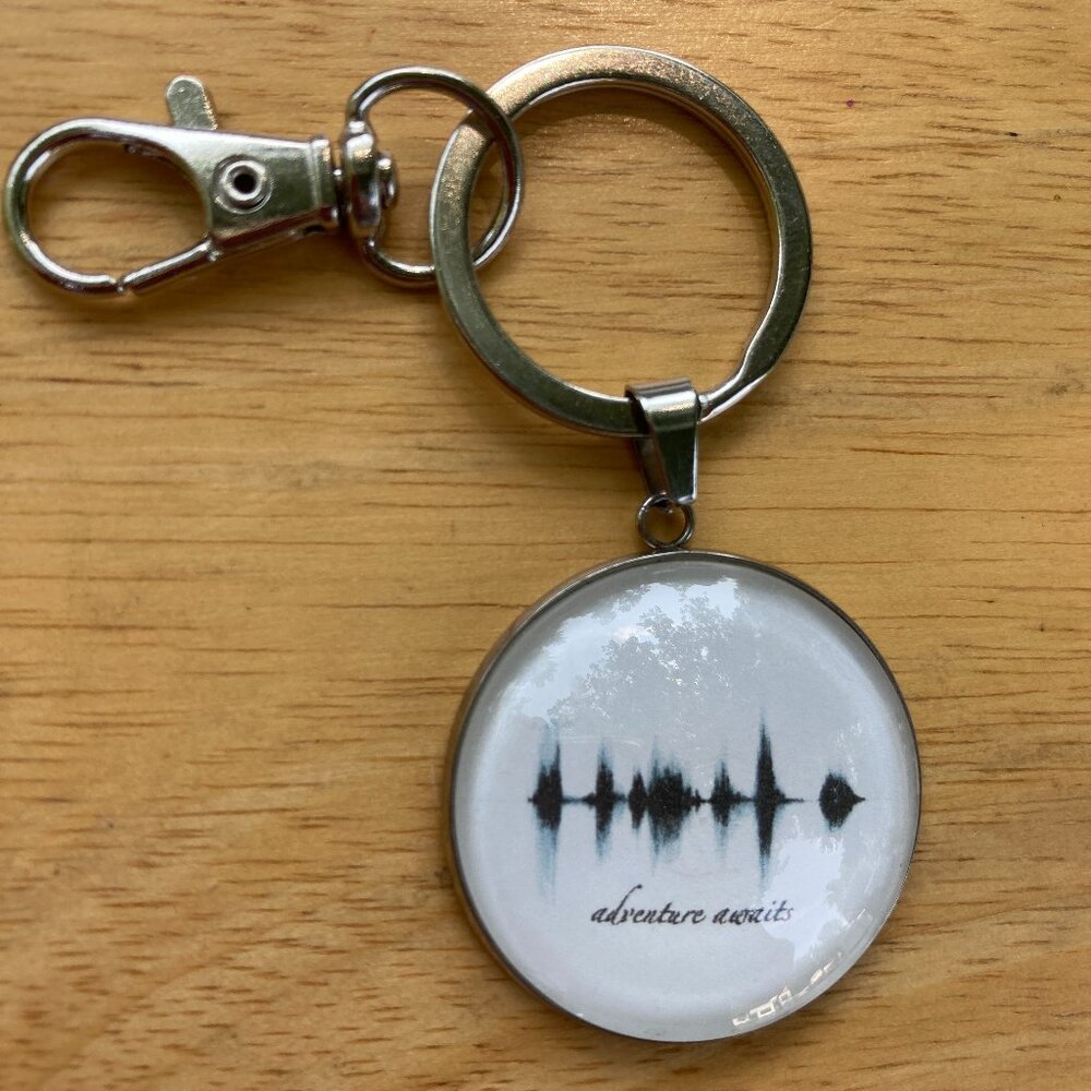 NEW Adventure Awaits Soundwave Steel Keychain 1.18in Black White Minimalist